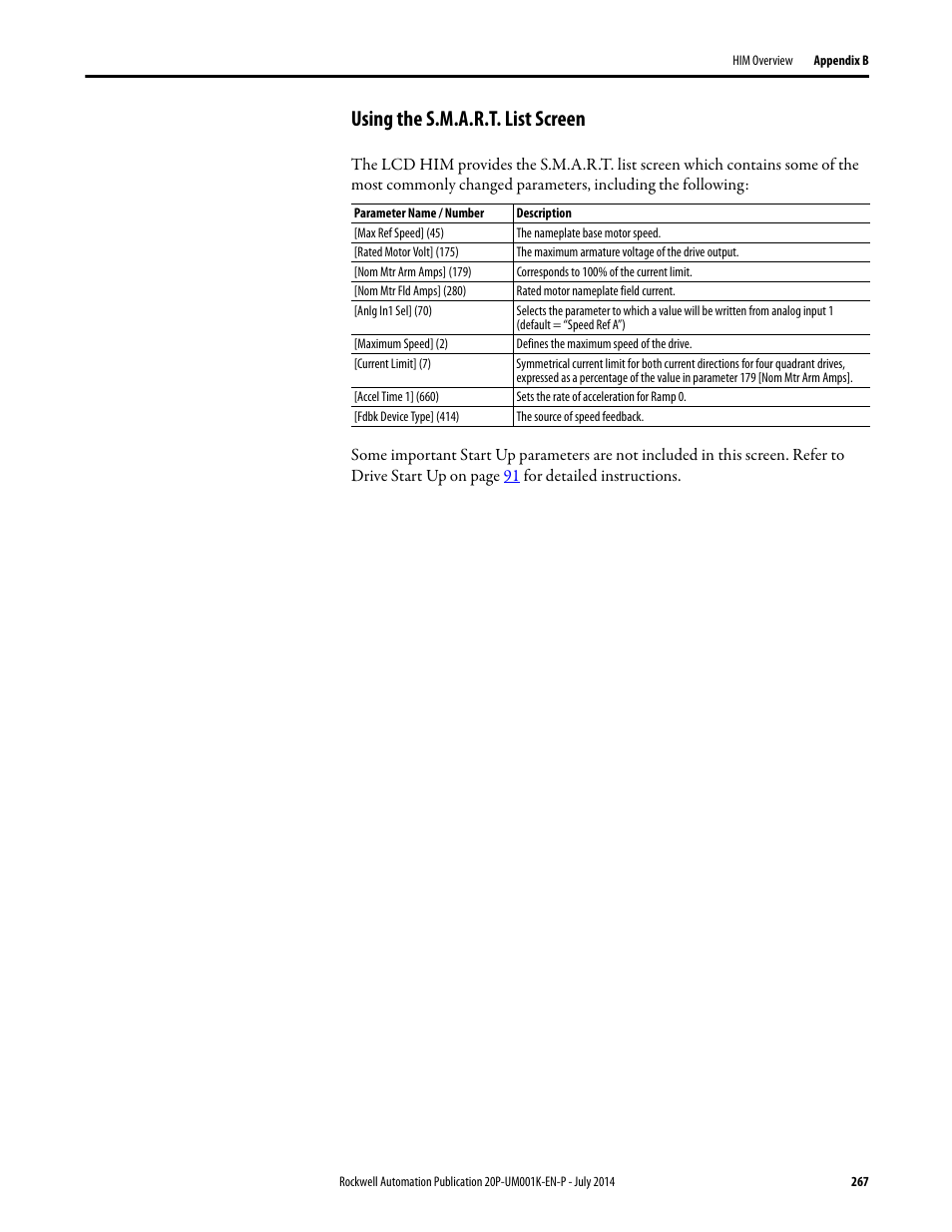 Using the s.m.a.r.t. list screen, E using the s.m.a.r.t. list screen on | Rockwell Automation 23P PowerFlex Digital DC Drive User Manual | Page 267 / 404