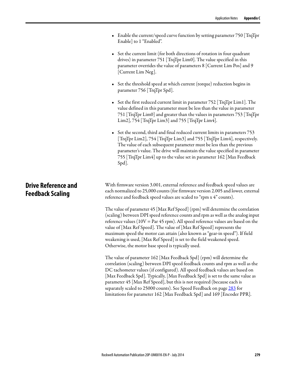 Drive reference and feedback scaling, For det, For in | See drive reference and feedback scaling, For ins | Rockwell Automation 23P PowerFlex Digital DC Drive User Manual | Page 279 / 404