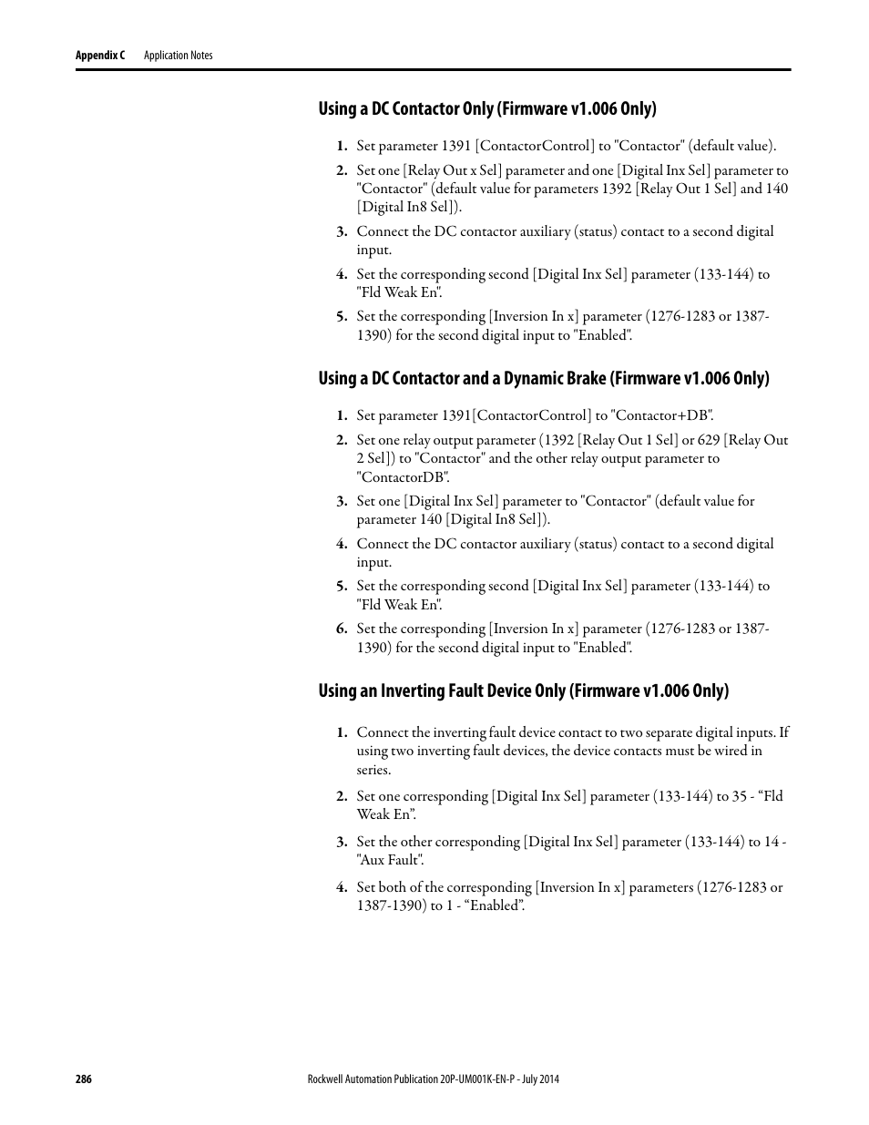 Using a dc contactor only (firmware v1.006 only) | Rockwell Automation 23P PowerFlex Digital DC Drive User Manual | Page 286 / 404