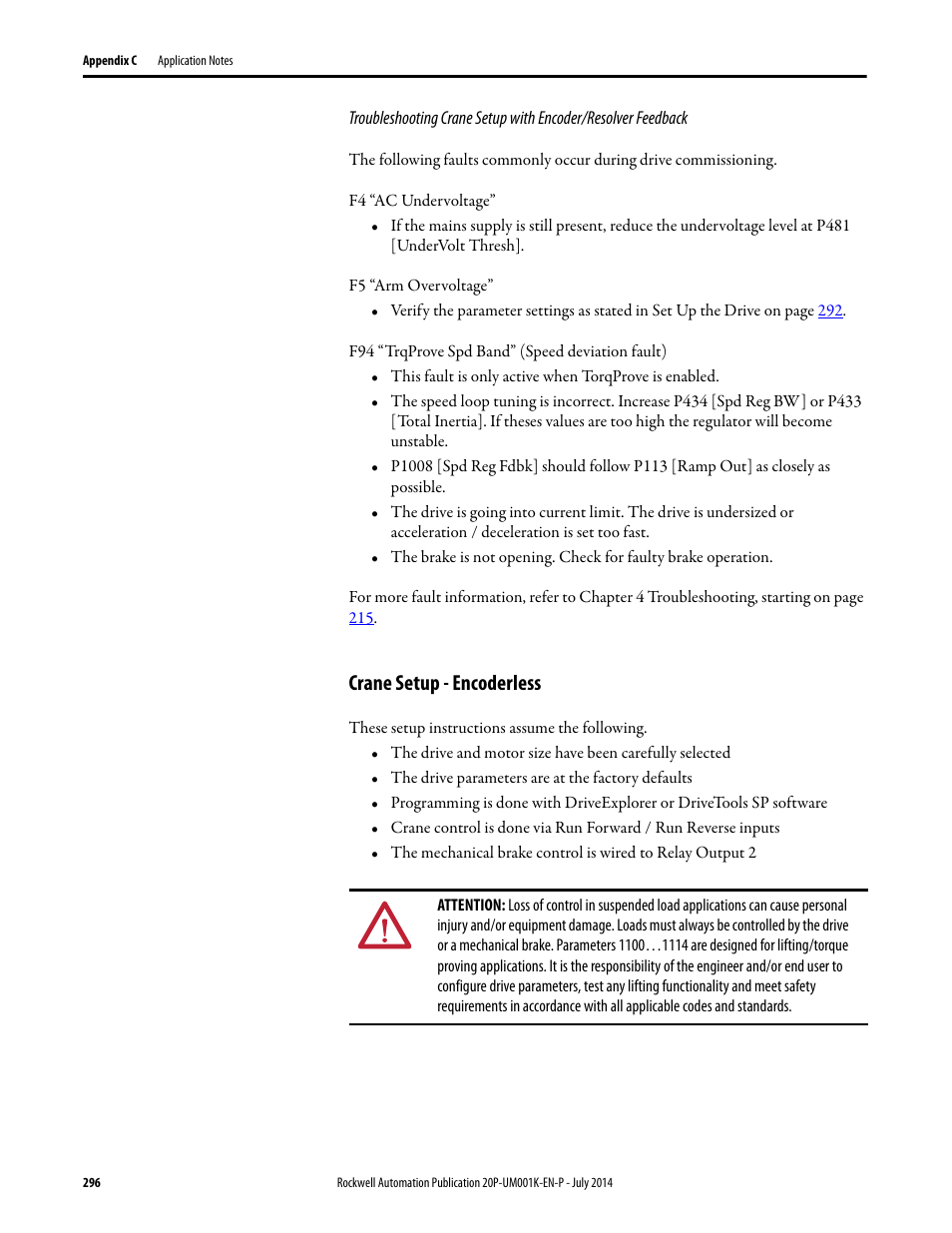 Crane setup - encoderless | Rockwell Automation 23P PowerFlex Digital DC Drive User Manual | Page 296 / 404