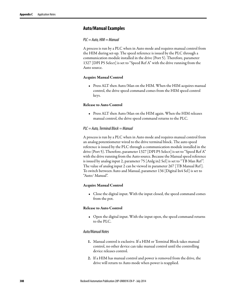 Auto/manual examples | Rockwell Automation 23P PowerFlex Digital DC Drive User Manual | Page 308 / 404