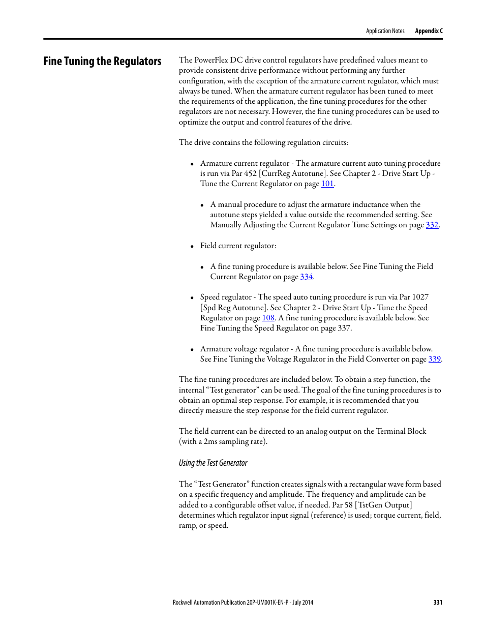Fine tuning the regulators, E fine tuning the regulators on, E fine tuning the regulators | Rockwell Automation 23P PowerFlex Digital DC Drive User Manual | Page 331 / 404