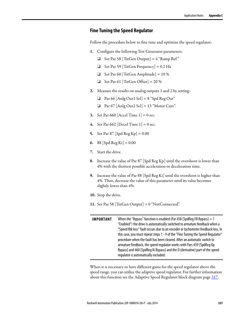 Fine tuning the speed regulator | Rockwell Automation 23P PowerFlex Digital DC Drive User Manual | Page 337 / 404