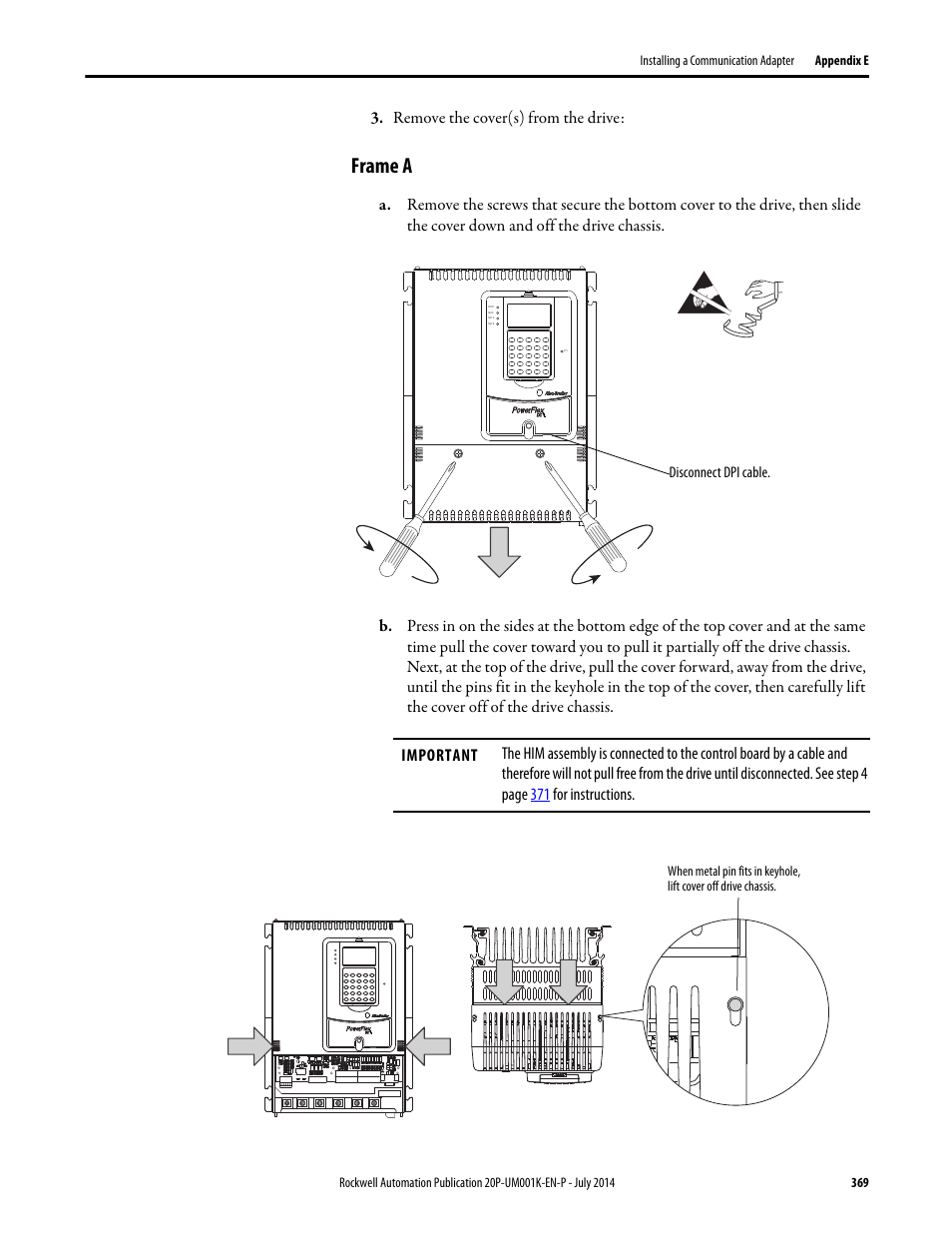 Frame a, Remove the cover(s) from the drive | Rockwell Automation 23P PowerFlex Digital DC Drive User Manual | Page 369 / 404