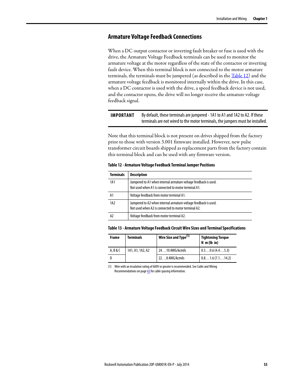 Armature voltage feedback connections | Rockwell Automation 23P PowerFlex Digital DC Drive User Manual | Page 53 / 404