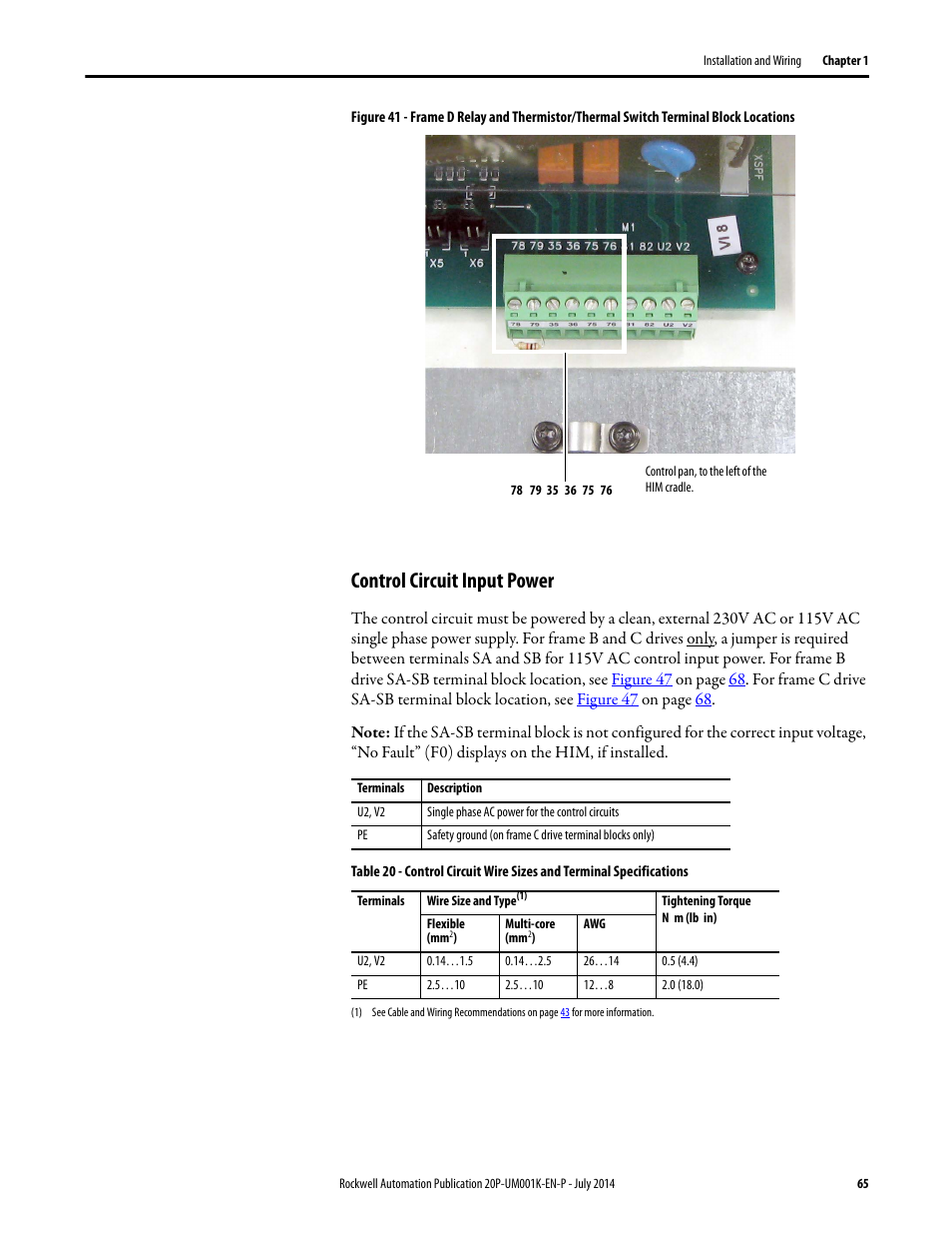 Control circuit input power, E control circuit input power, Control circuit input power for mor | Figure 41 | Rockwell Automation 23P PowerFlex Digital DC Drive User Manual | Page 65 / 404