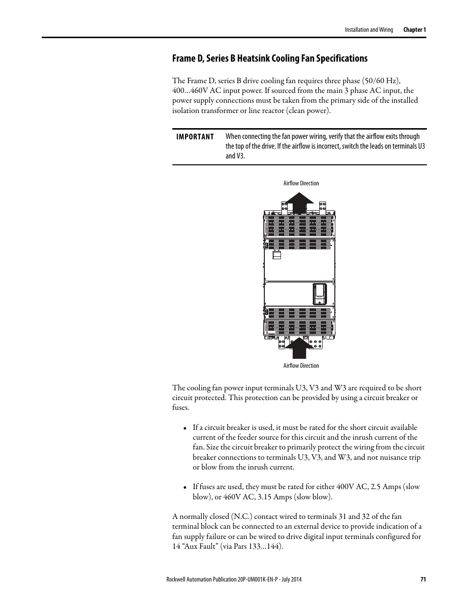 For mo, Rame d, series b heatsink cooling fan, Specifications | For de | Rockwell Automation 23P PowerFlex Digital DC Drive User Manual | Page 71 / 404