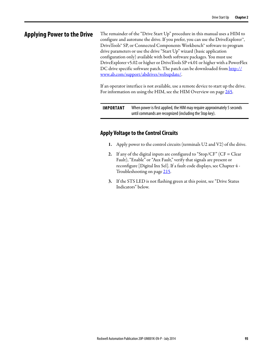 Applying power to the drive, Apply voltage to the control circuits | Rockwell Automation 23P PowerFlex Digital DC Drive User Manual | Page 93 / 404