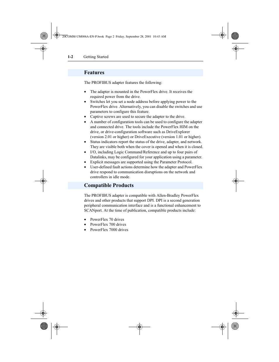 Features, Compatible products, Features compatible products | Rockwell Automation 20-COMM-P Profibus Adapter User Manual | Page 10 / 117