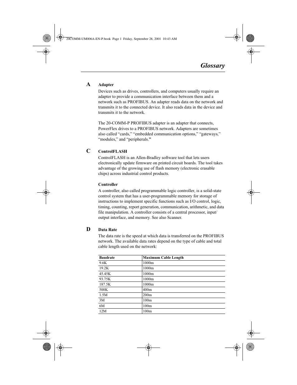 Glossary, For details about node, These options. the | Rockwell Automation 20-COMM-P Profibus Adapter User Manual | Page 105 / 117