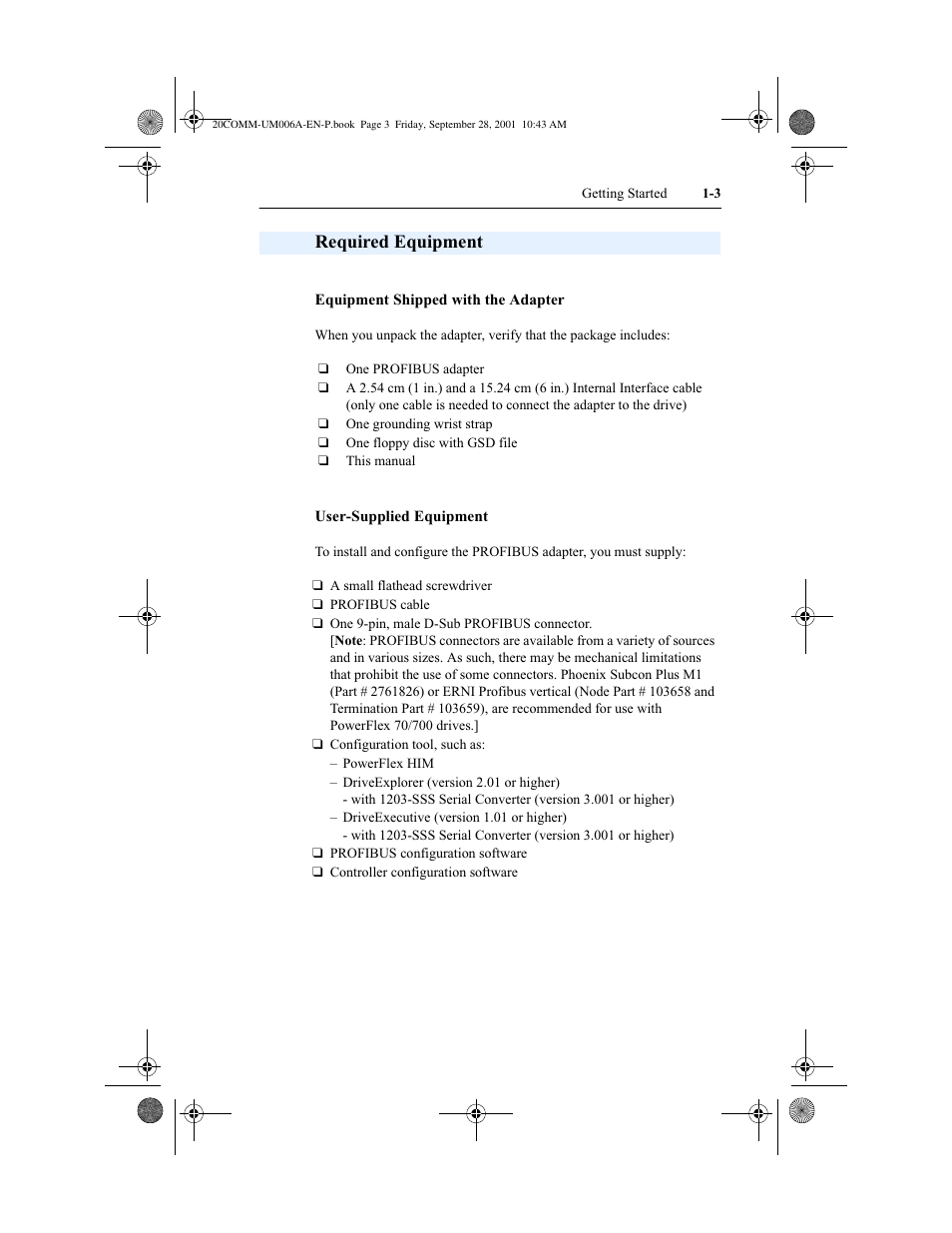 Required equipment | Rockwell Automation 20-COMM-P Profibus Adapter User Manual | Page 11 / 117