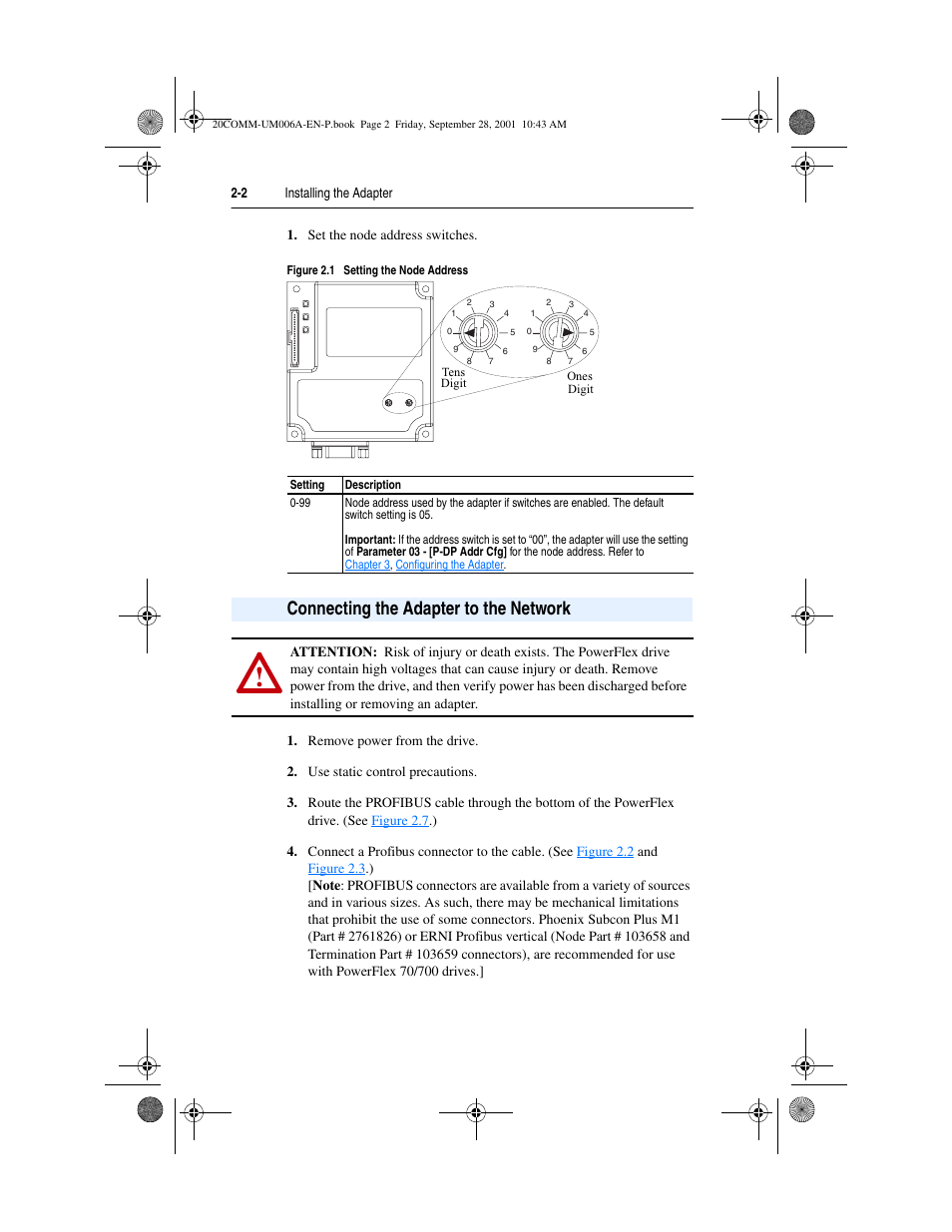 Connecting the adapter to the network | Rockwell Automation 20-COMM-P Profibus Adapter User Manual | Page 16 / 117