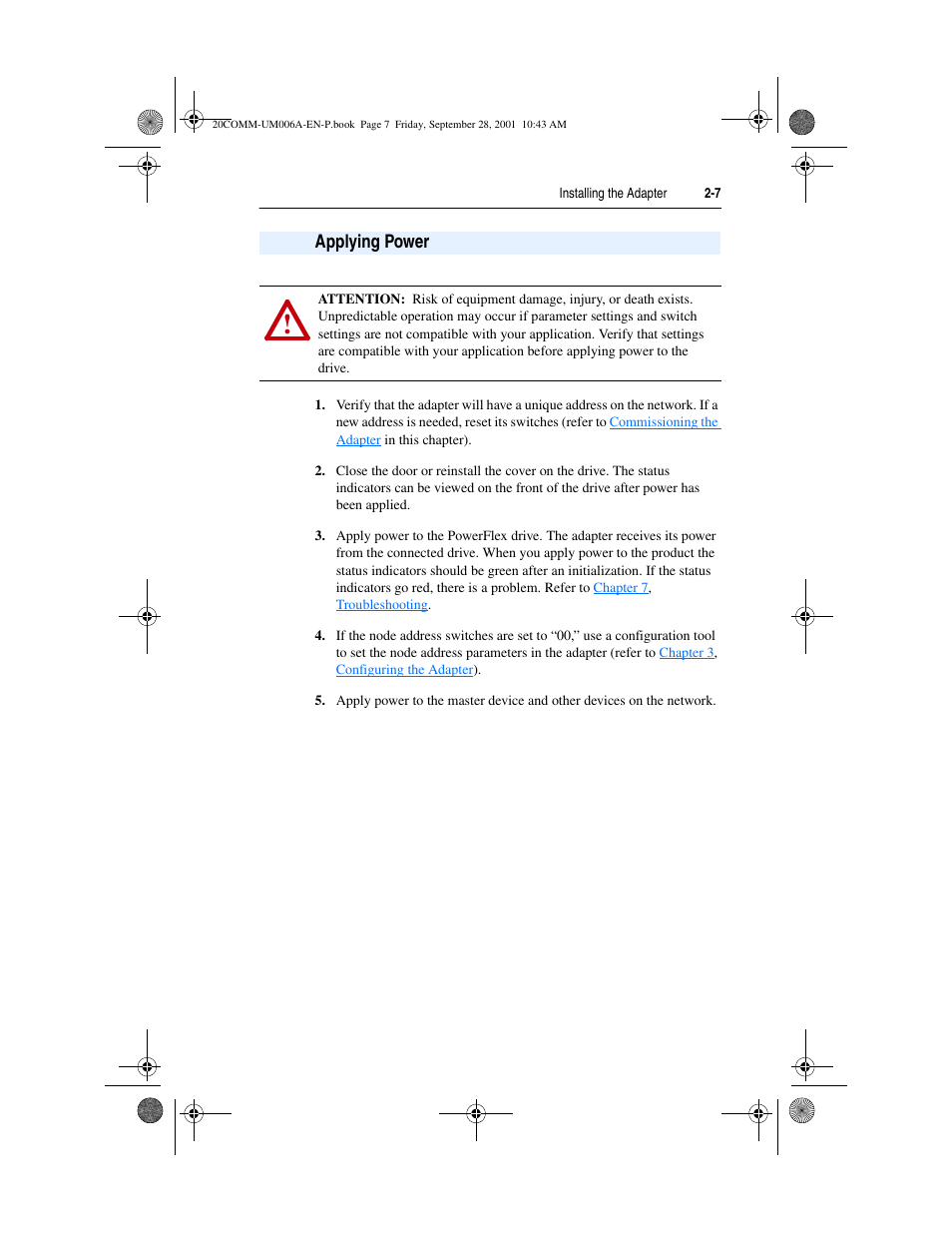 Applying power | Rockwell Automation 20-COMM-P Profibus Adapter User Manual | Page 21 / 117