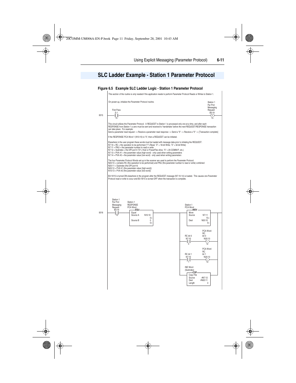 Slc ladder example - station 1 parameter protocol, Using explicit messaging (parameter protocol) 6-11 | Rockwell Automation 20-COMM-P Profibus Adapter User Manual | Page 81 / 117