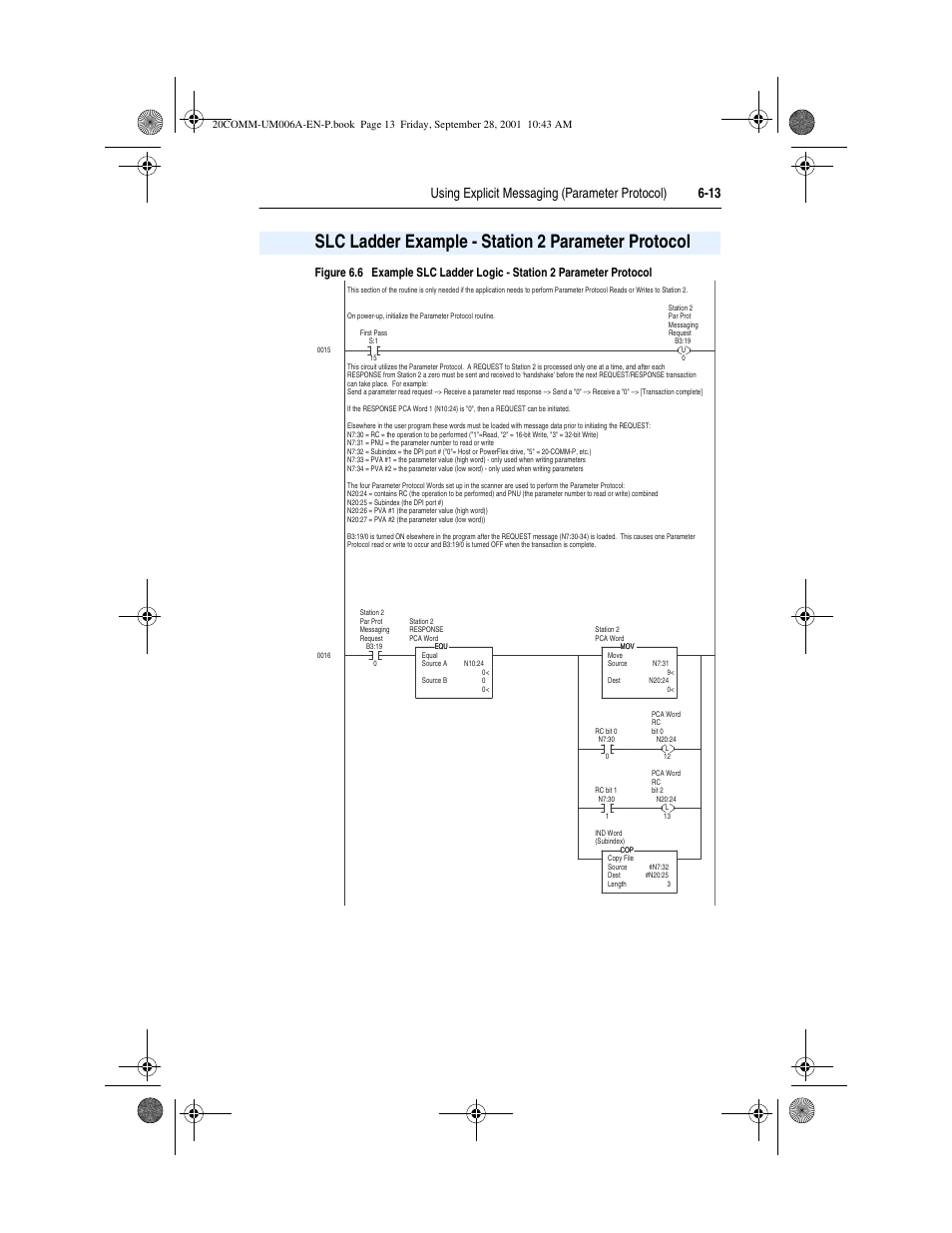 Slc ladder example - station 2 parameter protocol, Using explicit messaging (parameter protocol) 6-13 | Rockwell Automation 20-COMM-P Profibus Adapter User Manual | Page 83 / 117