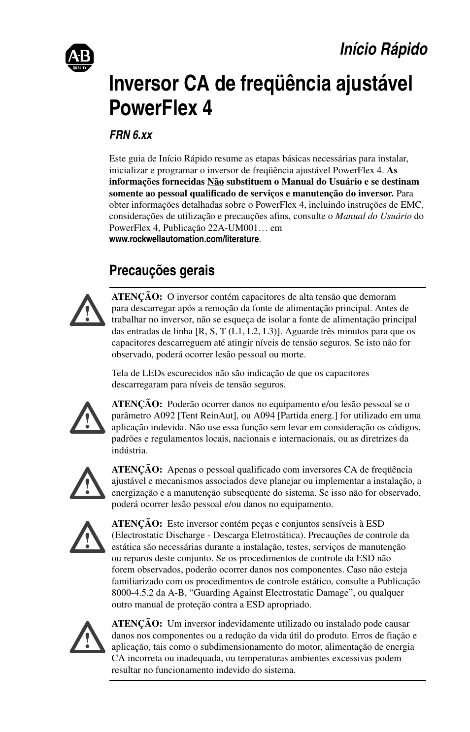 Inversor ca de freqüência ajustável powerflex 4 | Rockwell Automation 22A PowerFlex 4 Quick Start FRN 6.xx User Manual | Page 75 / 88