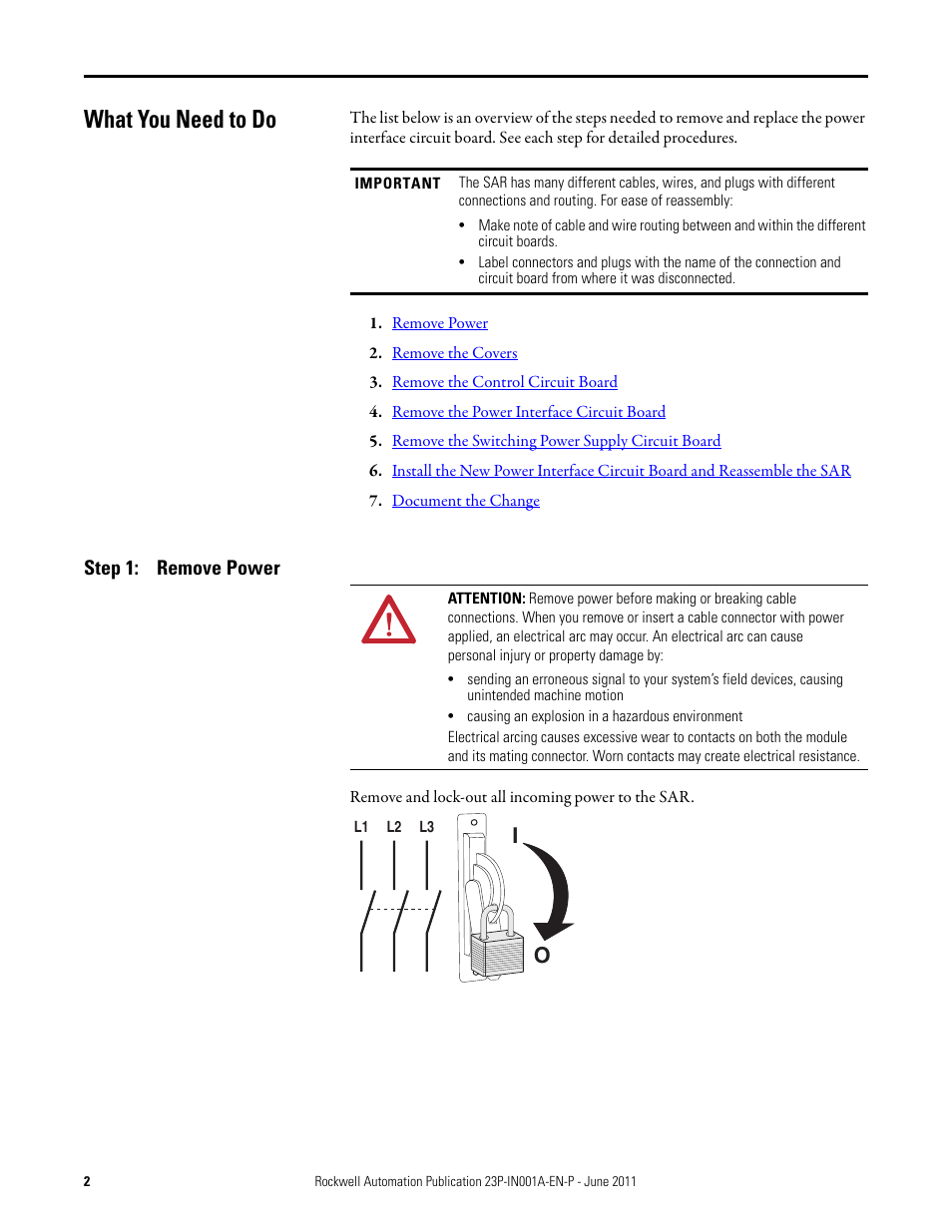 What you need to do, Step 1: remove power | Rockwell Automation 23P PowerFlex DC Stand-Alone Regulator (SAR) Power Interface Circuit Board User Manual | Page 2 / 10