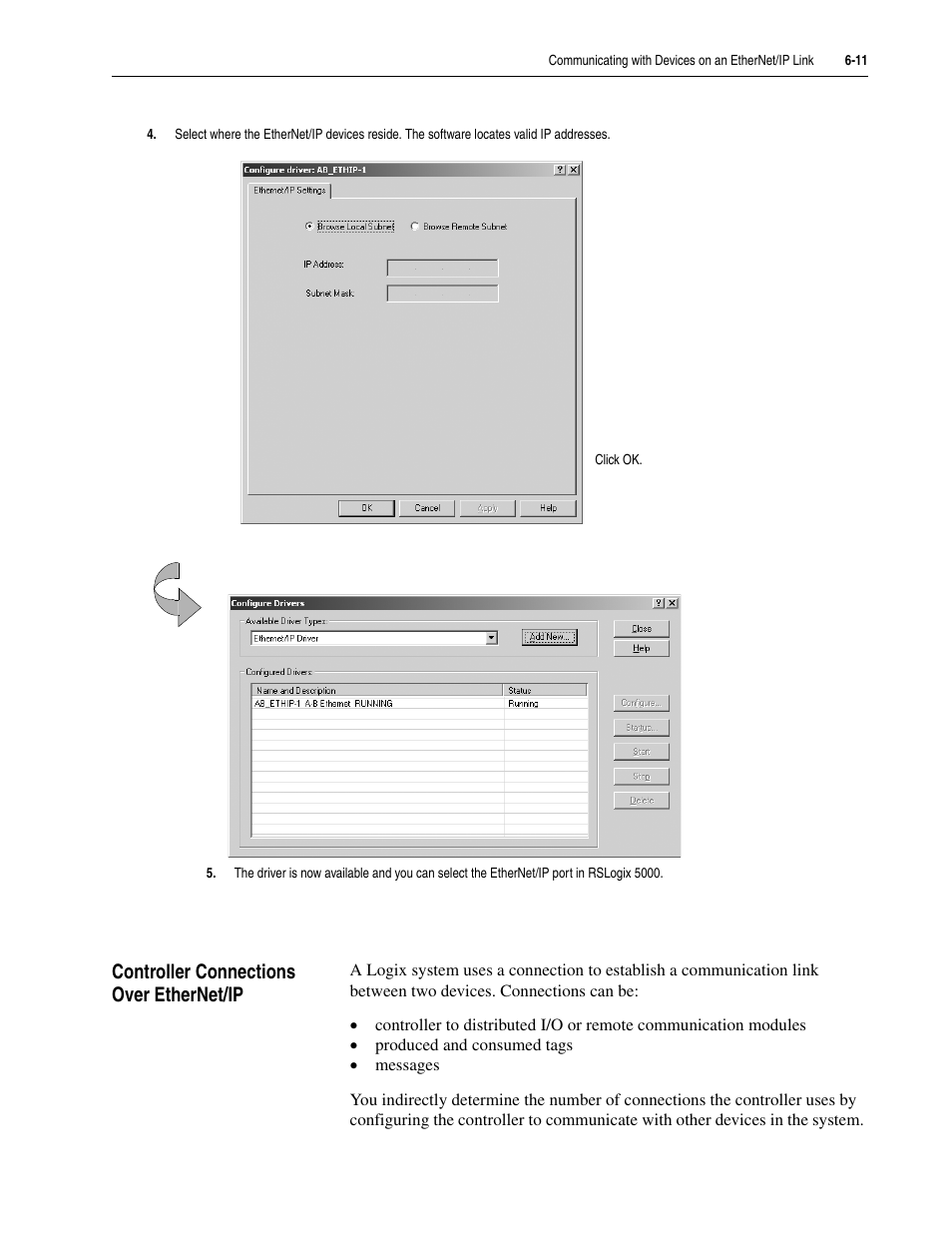 Controller connections over ethernet/ip, Controller connections over ethernet/ip -11 | Rockwell Automation 5730 DriveLogix5730 Controller for PowerFlex 700S Drives with Phase II Control User Manual | Page 115 / 217