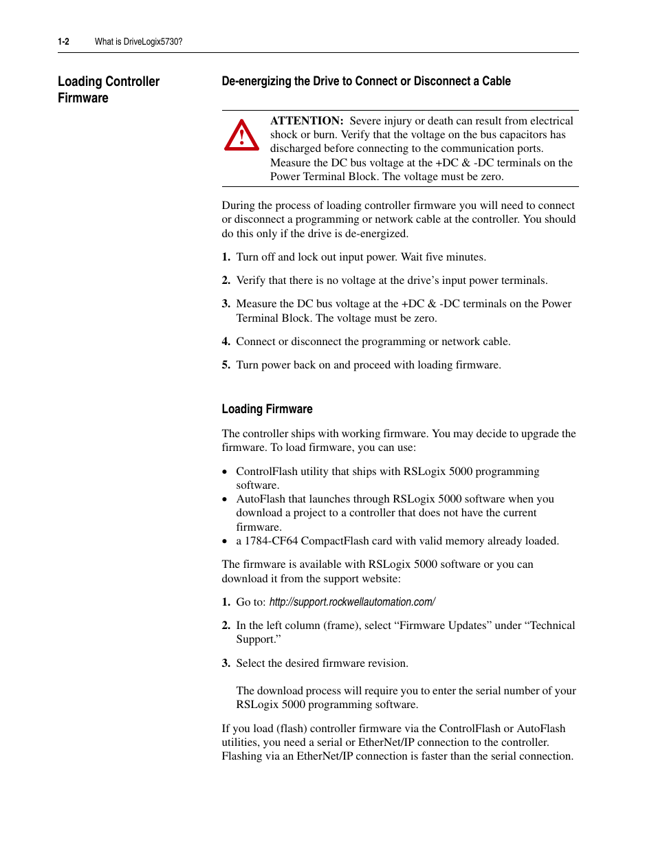 Loading controller firmware, Loading controller firmware -2 | Rockwell Automation 5730 DriveLogix5730 Controller for PowerFlex 700S Drives with Phase II Control User Manual | Page 14 / 217