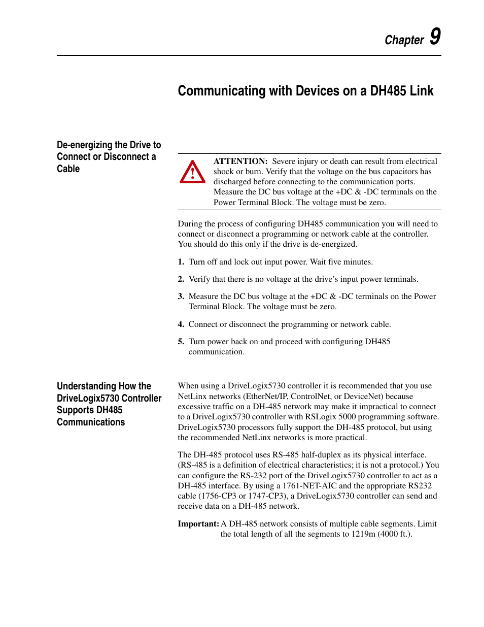 Chapter 9, Communicating with devices on a dh485 link | Rockwell Automation 5730 DriveLogix5730 Controller for PowerFlex 700S Drives with Phase II Control User Manual | Page 179 / 217