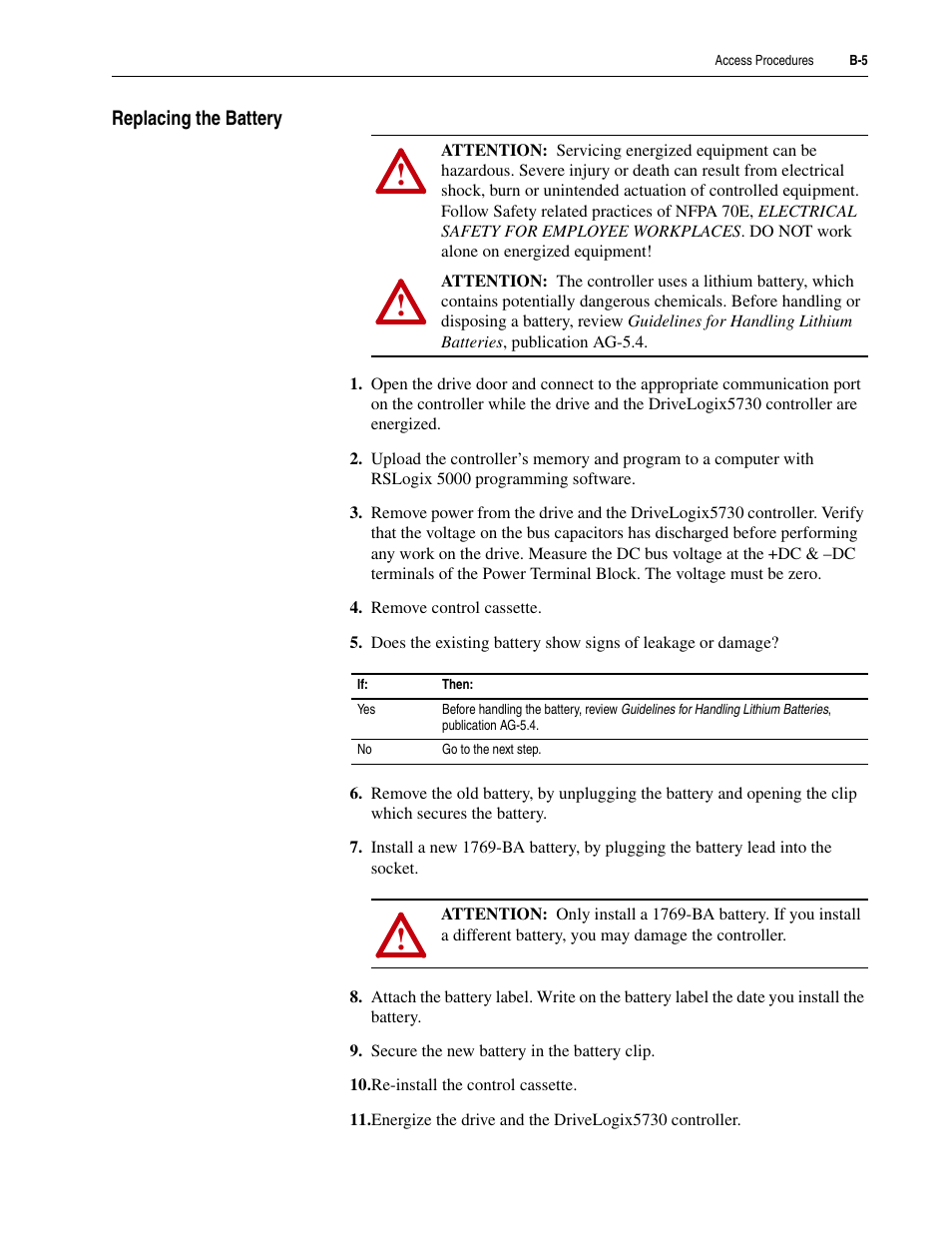 Replacing the battery | Rockwell Automation 5730 DriveLogix5730 Controller for PowerFlex 700S Drives with Phase II Control User Manual | Page 201 / 217