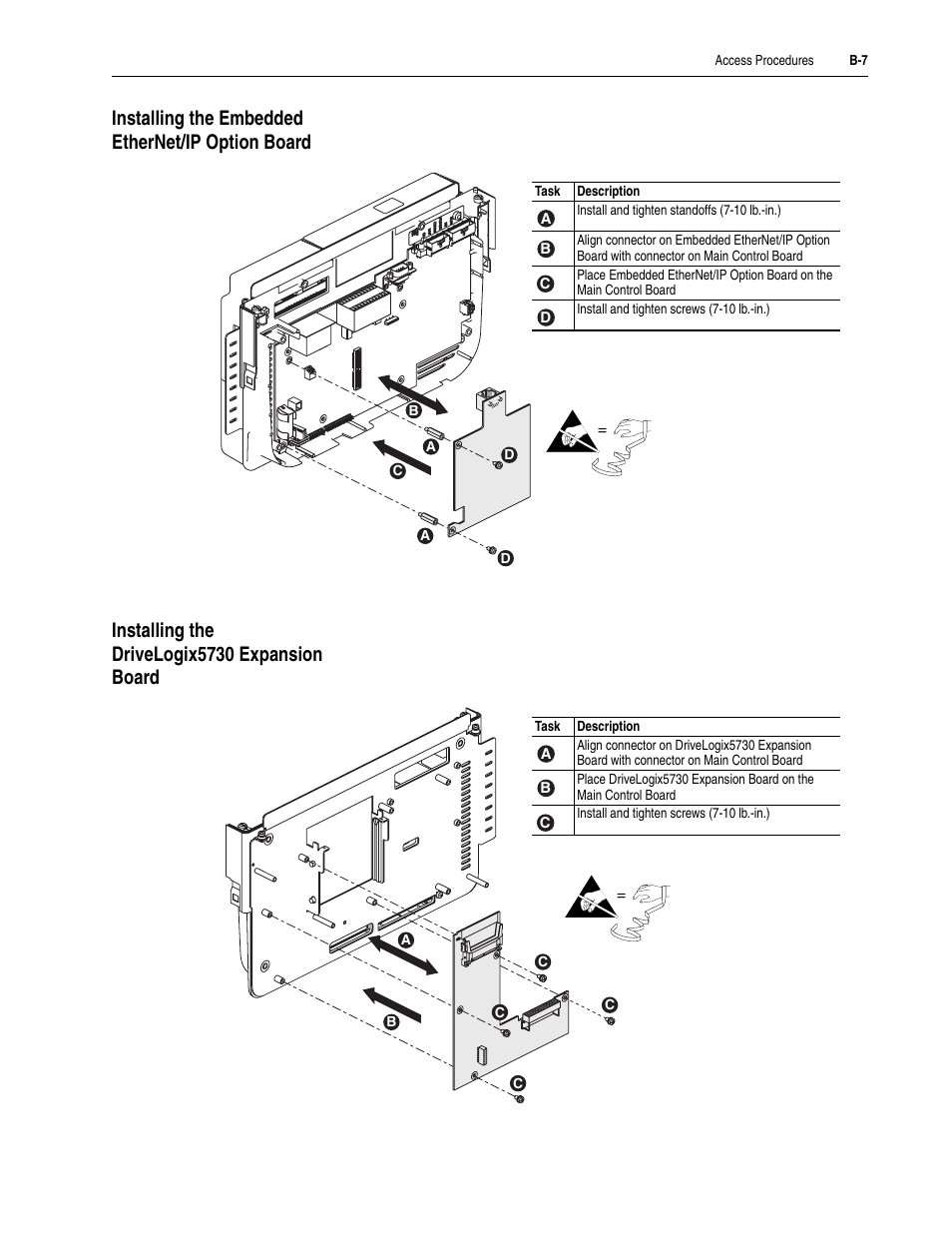 Installing the embedded ethernet/ip option board, Installing the drivelogix5730 expansion board, Controller (refer to | Installing the embedded ethernet/ip option | Rockwell Automation 5730 DriveLogix5730 Controller for PowerFlex 700S Drives with Phase II Control User Manual | Page 203 / 217