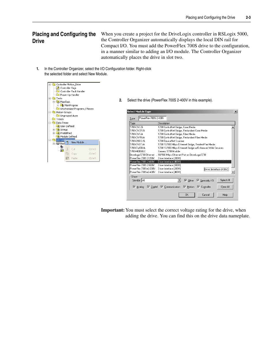Placing and configuring the drive, Placing and configuring the drive -3 | Rockwell Automation 5730 DriveLogix5730 Controller for PowerFlex 700S Drives with Phase II Control User Manual | Page 27 / 217