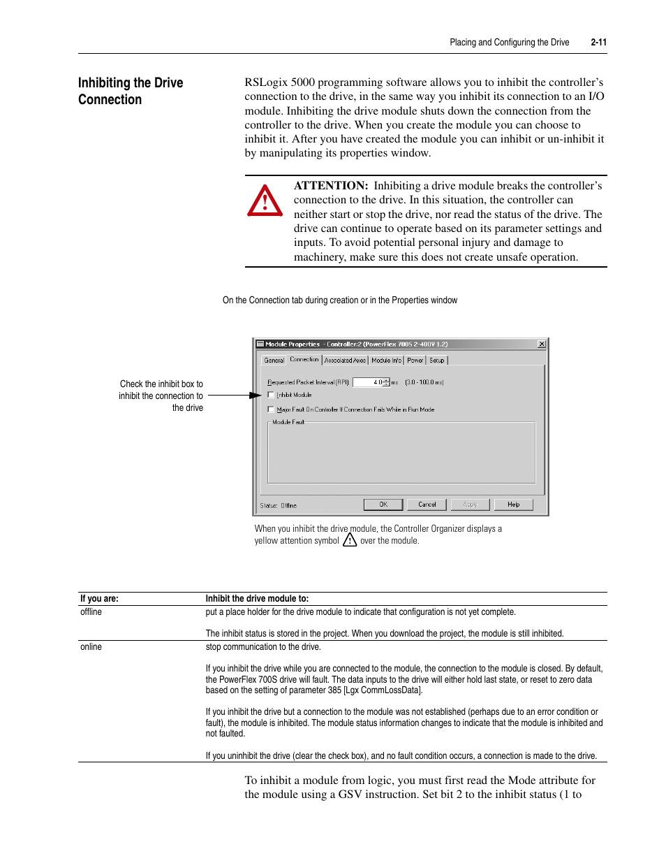 Inhibiting the drive connection, Inhibiting the drive connection -11 | Rockwell Automation 5730 DriveLogix5730 Controller for PowerFlex 700S Drives with Phase II Control User Manual | Page 35 / 217