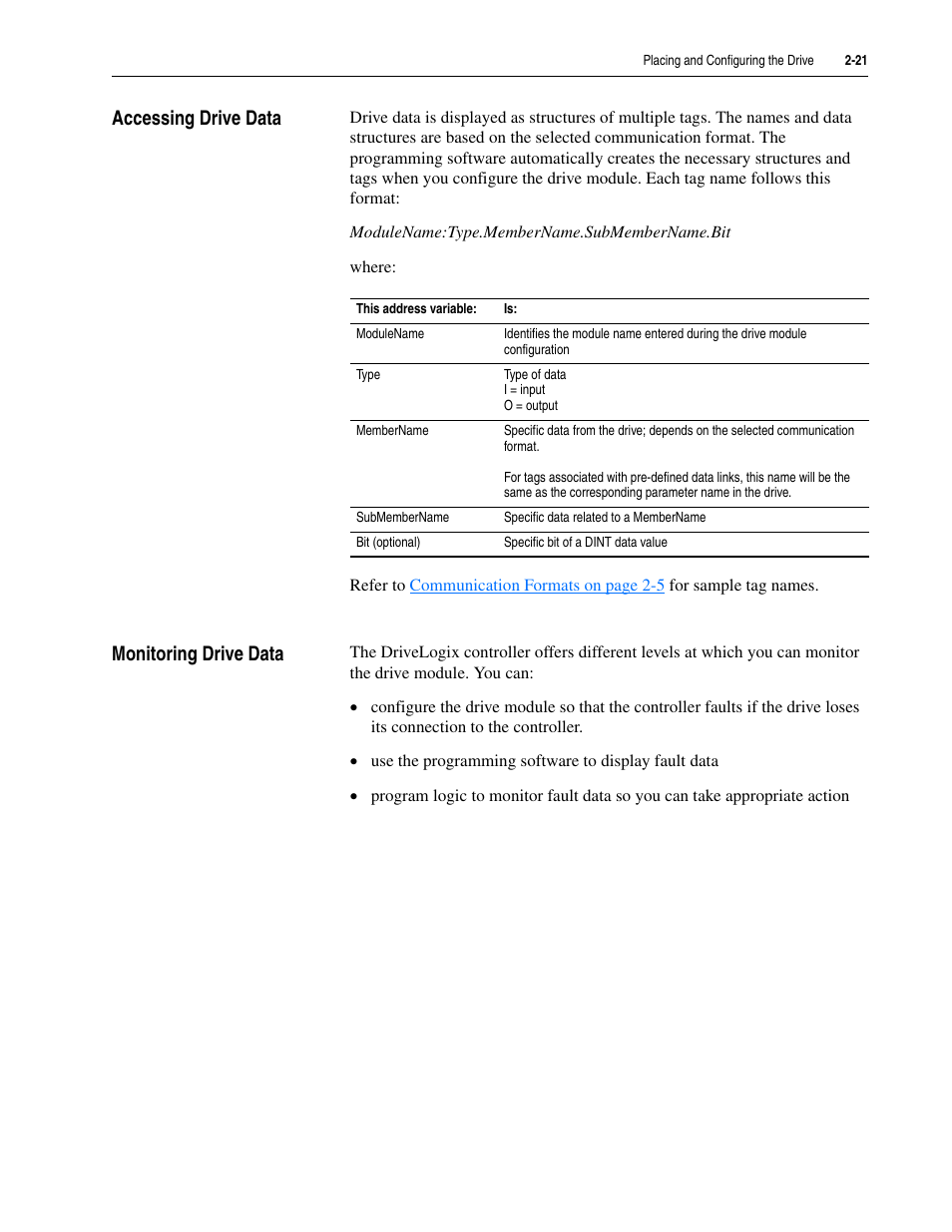 Accessing drive data, Monitoring drive data, Accessing drive data -21 monitoring drive data -21 | Rockwell Automation 5730 DriveLogix5730 Controller for PowerFlex 700S Drives with Phase II Control User Manual | Page 45 / 217