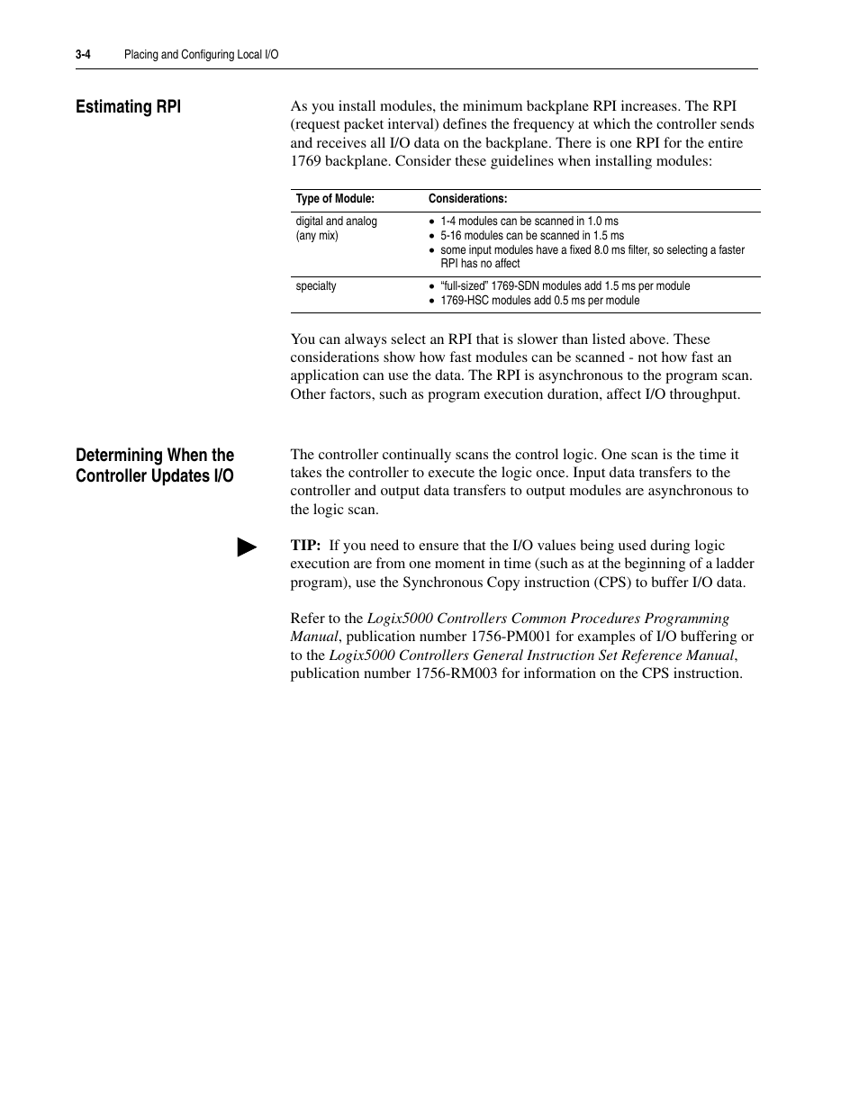 Estimating rpi, Determining when the controller updates i/o | Rockwell Automation 5730 DriveLogix5730 Controller for PowerFlex 700S Drives with Phase II Control User Manual | Page 54 / 217