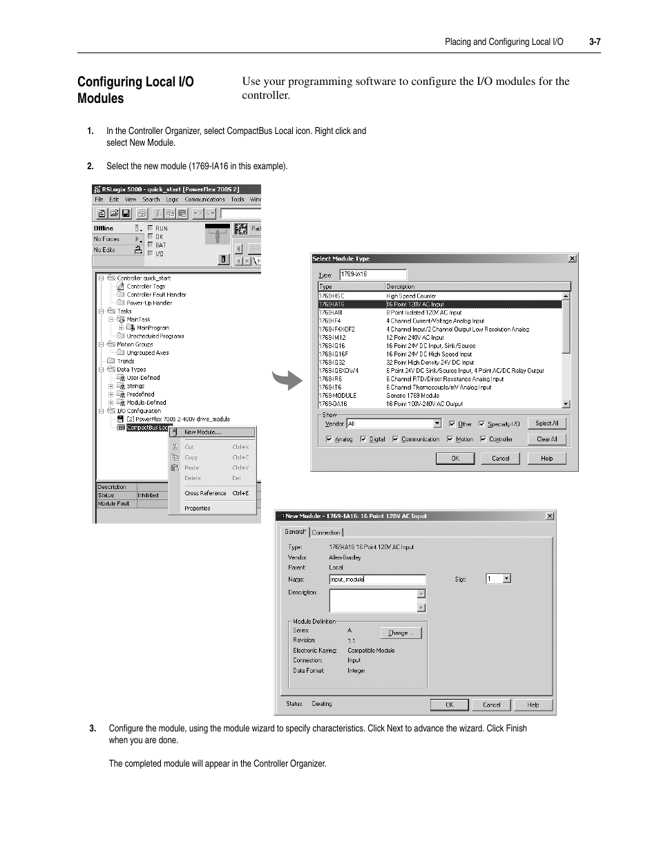 Configuring local i/o modules, Configuring local i/o modules -7 | Rockwell Automation 5730 DriveLogix5730 Controller for PowerFlex 700S Drives with Phase II Control User Manual | Page 57 / 217