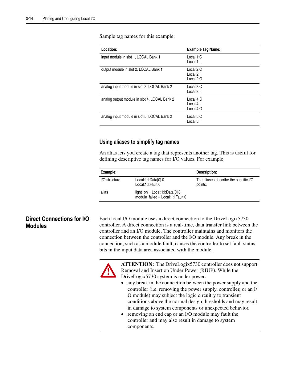 Direct connections for i/o modules, Direct connections for i/o modules -14 | Rockwell Automation 5730 DriveLogix5730 Controller for PowerFlex 700S Drives with Phase II Control User Manual | Page 64 / 217