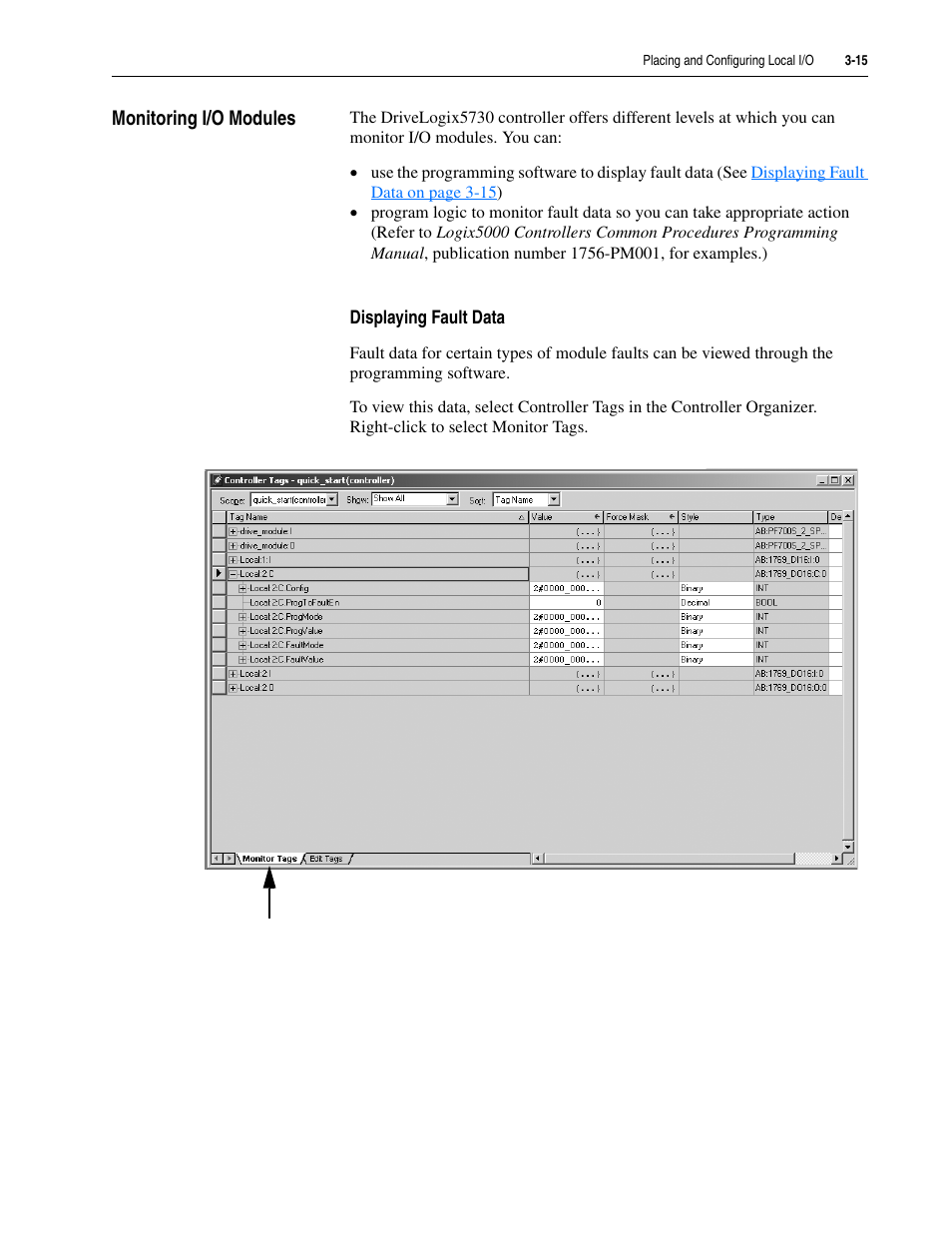 Monitoring i/o modules, Monitoring i/o modules -15 | Rockwell Automation 5730 DriveLogix5730 Controller for PowerFlex 700S Drives with Phase II Control User Manual | Page 65 / 217