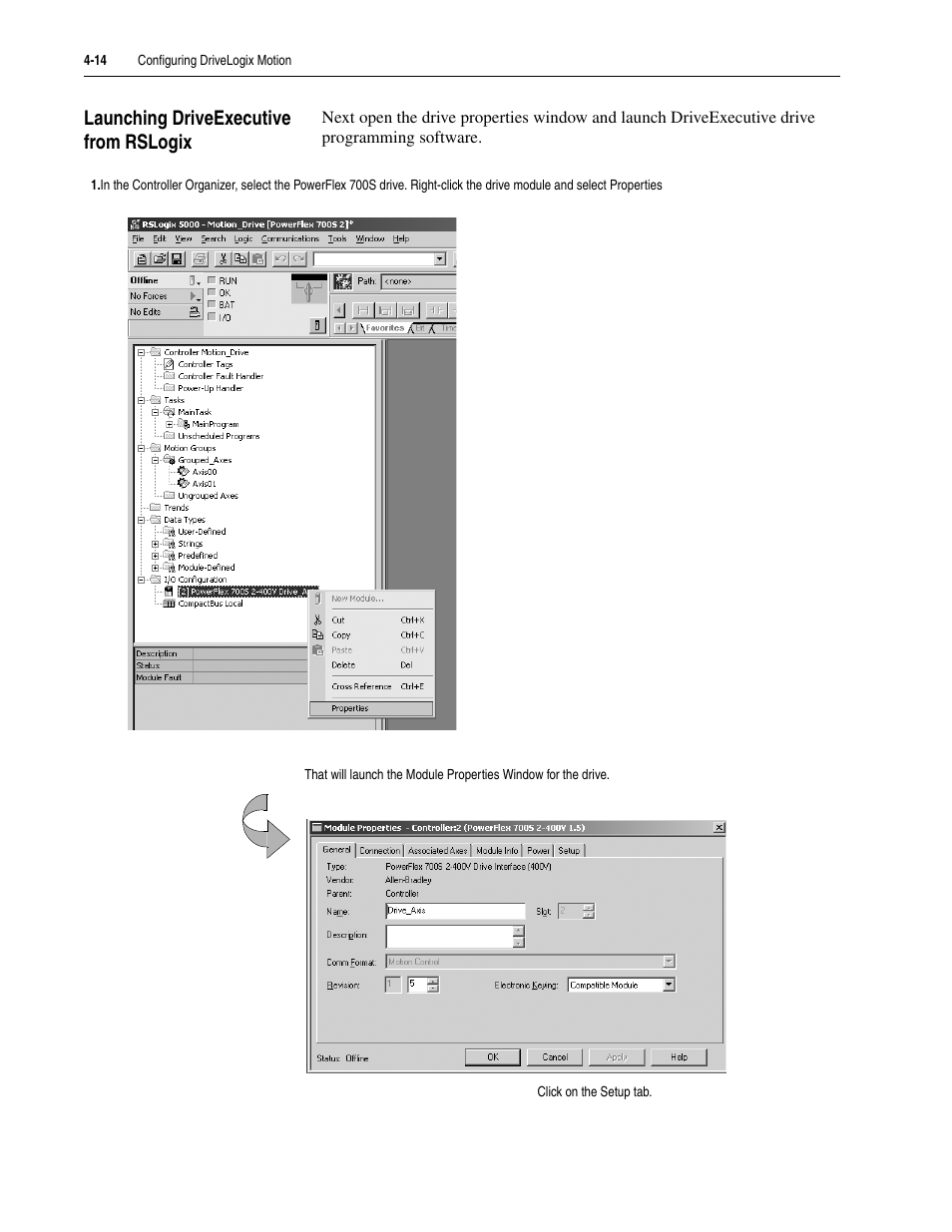 Launching driveexecutive from rslogix, Launching driveexecutive from rslogix -14 | Rockwell Automation 5730 DriveLogix5730 Controller for PowerFlex 700S Drives with Phase II Control User Manual | Page 84 / 217