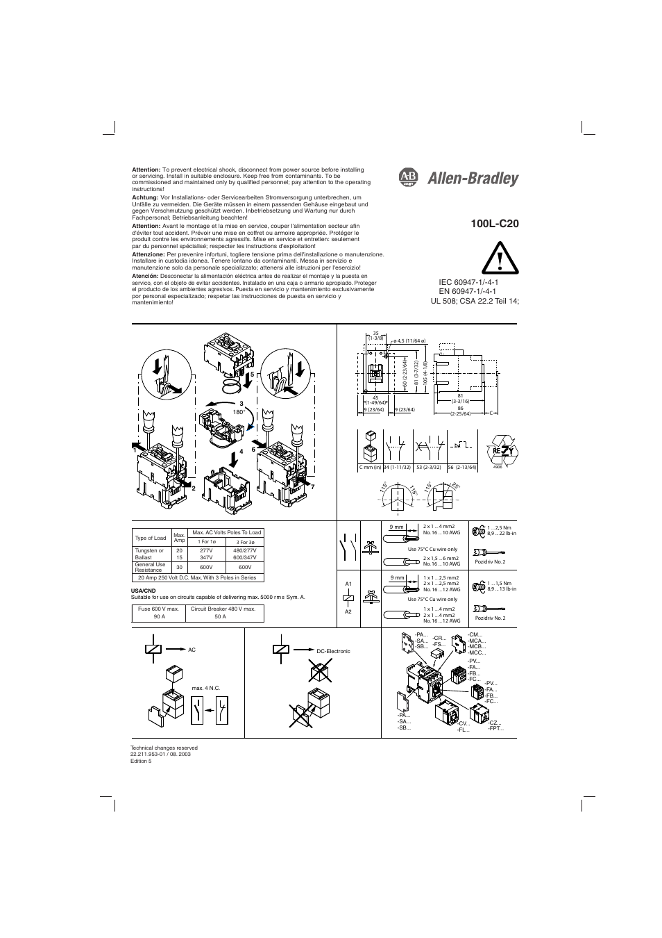 Rockwell Automation 100L Lighting Contactors User Manual | 1 page