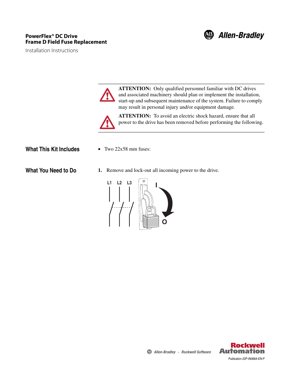 Rockwell Automation 20P PowerFlex DC Drive - Frame D Field Fuse Replacement User Manual | 2 pages