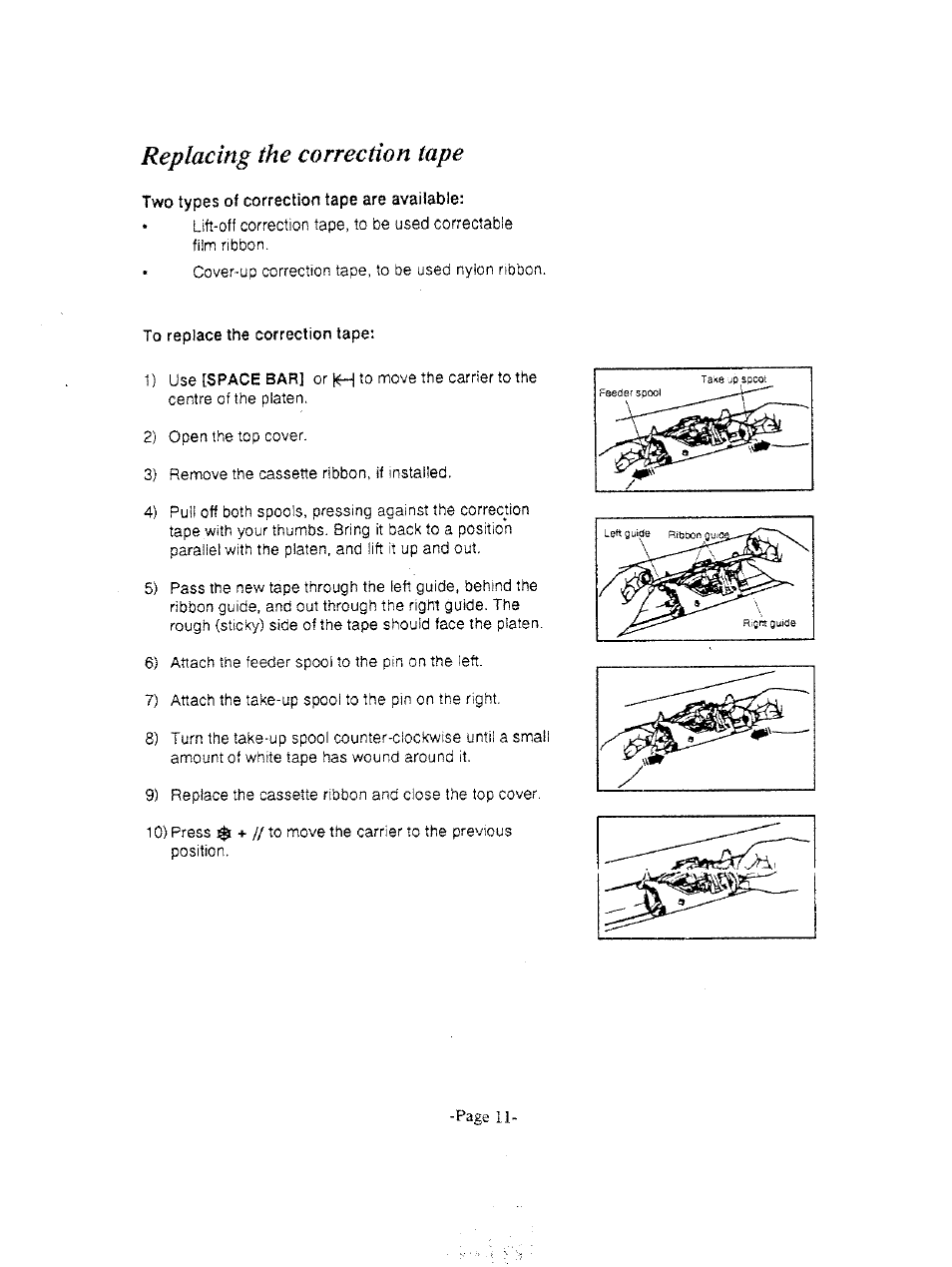 Replacing the correction tape | Brother AX-325 User Manual | Page 11 / 14