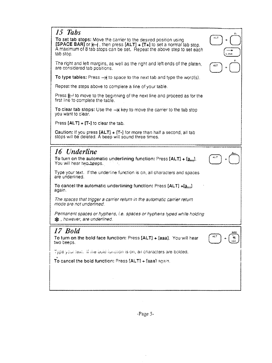 15 tabs, 16 underline, 17 bold | C d * 0, Q * 0 | Brother AX-325 User Manual | Page 5 / 14