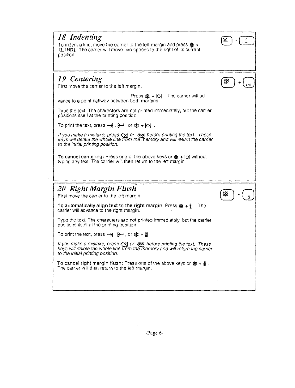 18 indenting, 19 centering, 20 right margin flush | Czz) | Brother AX-325 User Manual | Page 6 / 14