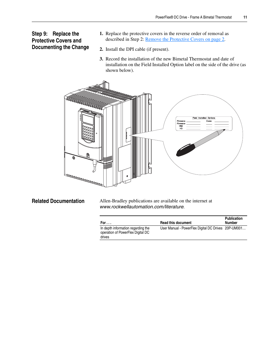 Related documentation | Rockwell Automation 20P PowerFlex DC Drive - Frame A Bimetal Thermostat User Manual | Page 11 / 12