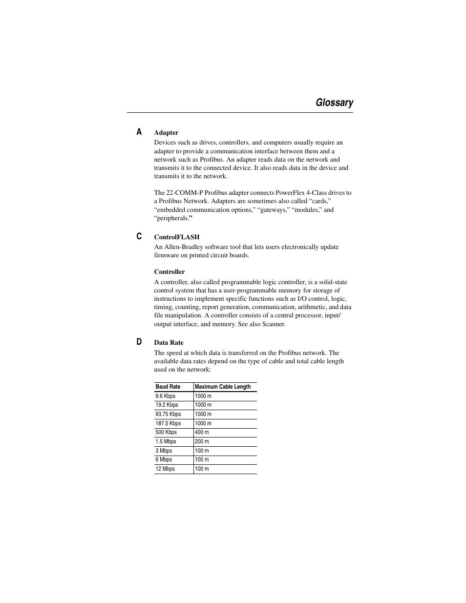 Glossary, Ork. (refer to the | Rockwell Automation 22-COMM-P PowerFlex Profibus Adapter User Manual | Page 105 / 116