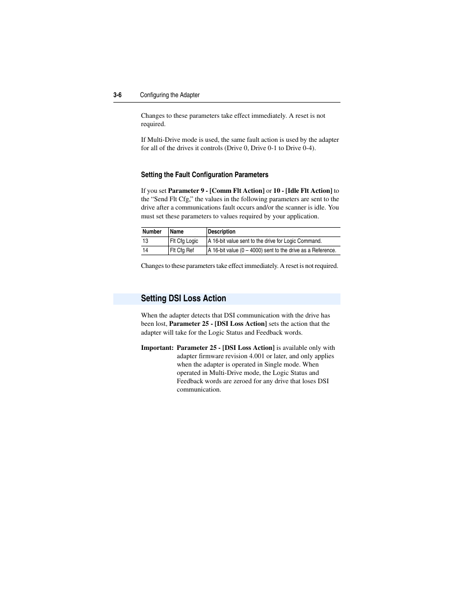 Setting the fault configuration parameters, Setting dsi loss action, Setting dsi loss action -6 | Rockwell Automation 22-COMM-P PowerFlex Profibus Adapter User Manual | Page 34 / 116