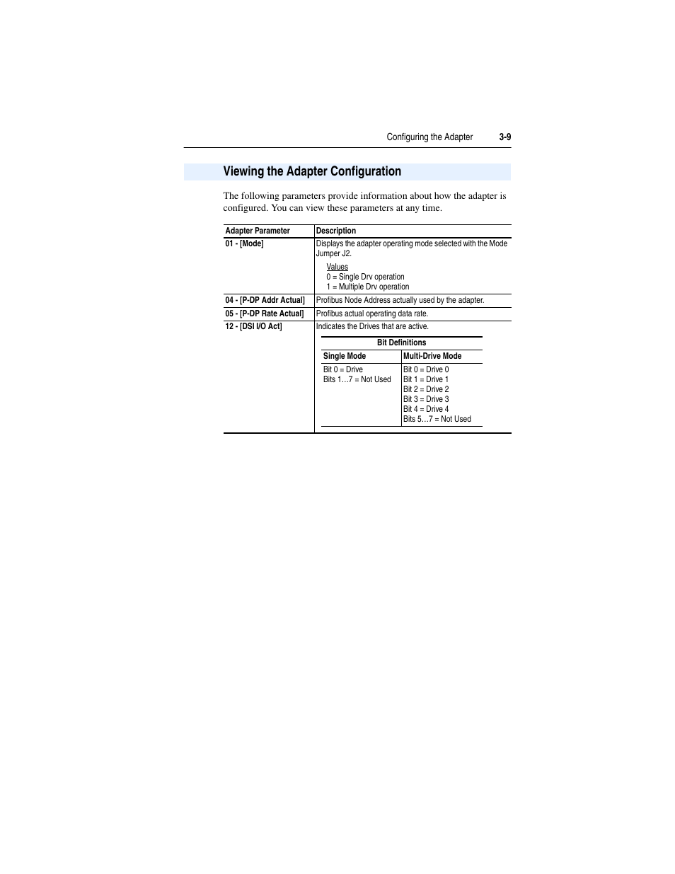 Viewing the adapter configuration, Viewing the adapter configuration -9 | Rockwell Automation 22-COMM-P PowerFlex Profibus Adapter User Manual | Page 37 / 116