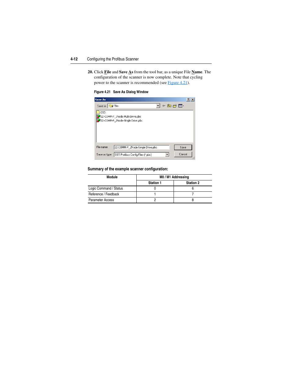 Summary of the example scanner configuration | Rockwell Automation 22-COMM-P PowerFlex Profibus Adapter User Manual | Page 50 / 116