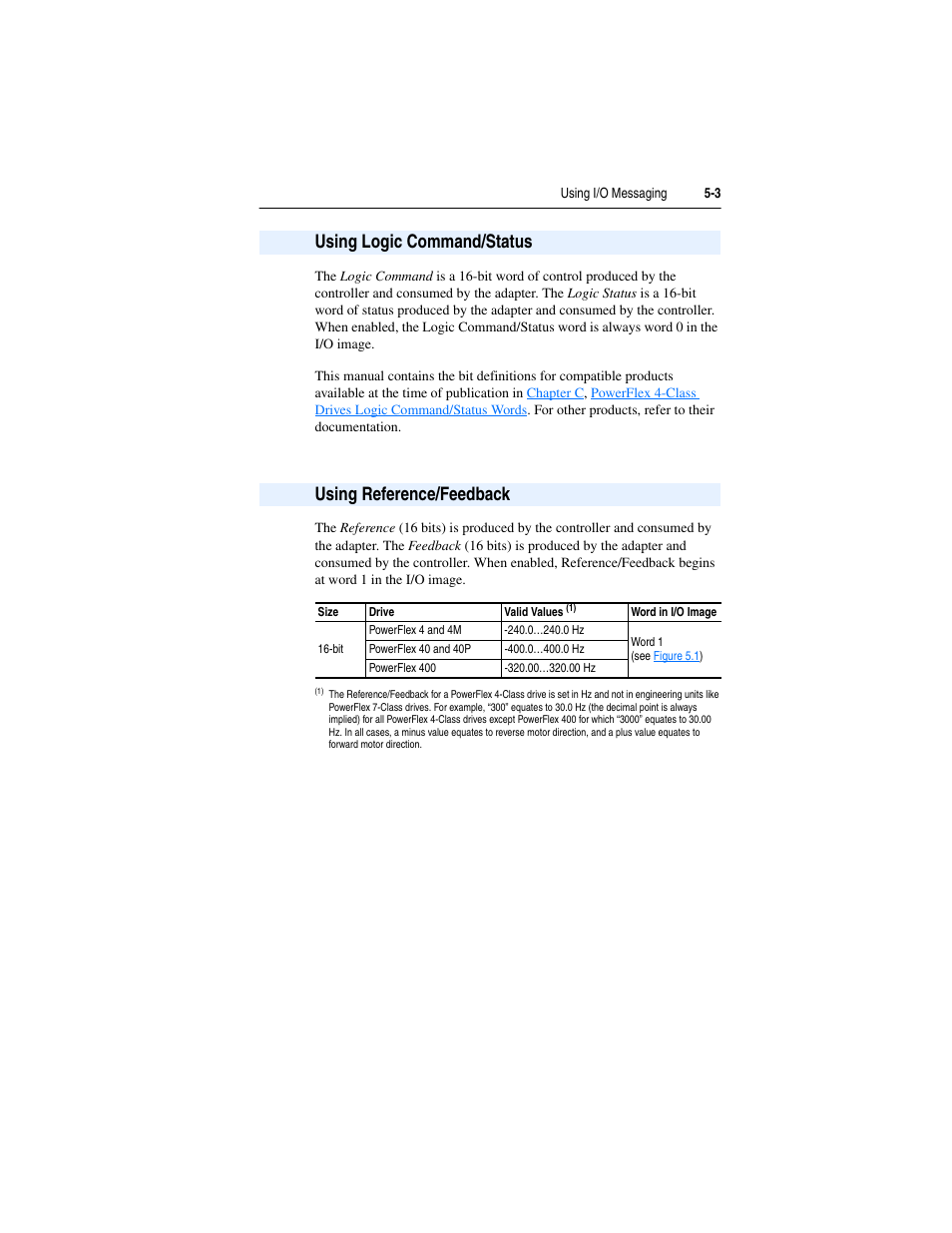 Using logic command/status, Using reference/feedback | Rockwell Automation 22-COMM-P PowerFlex Profibus Adapter User Manual | Page 53 / 116