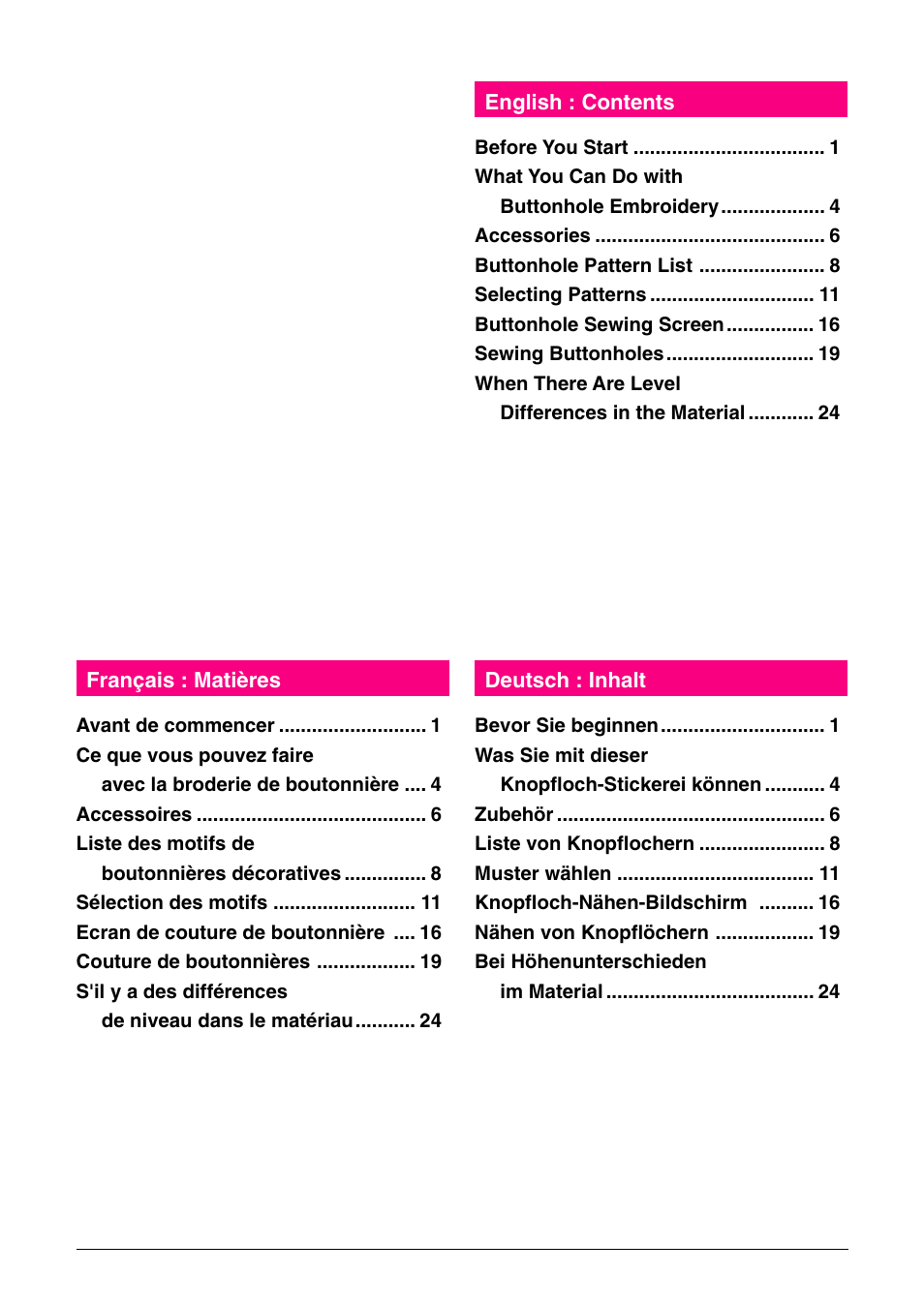 Brother Button Hole Kit User Manual | Page 3 / 26