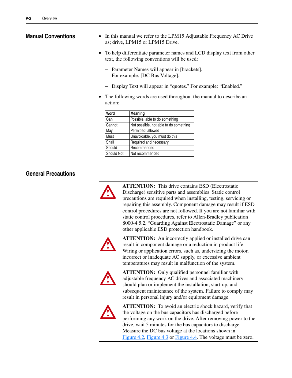 Manual conventions, General precautions | Rockwell Automation 20M LPM15 Liquid-Cooled Adjustable Frequency AC Drive FRN 2.xxx User Manual | Page 10 / 148