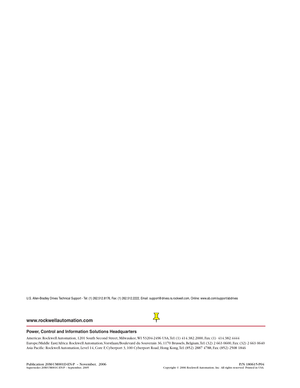 Back cover/pub no./date | Rockwell Automation 20M LPM15 Liquid-Cooled Adjustable Frequency AC Drive FRN 2.xxx User Manual | Page 148 / 148