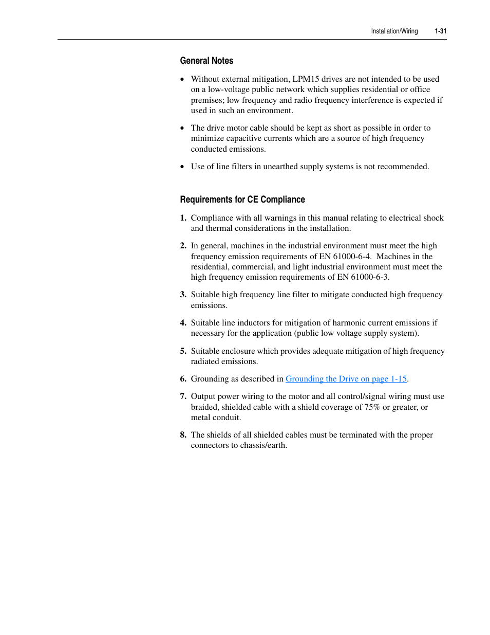 General notes, Requirements for ce compliance | Rockwell Automation 20M LPM15 Liquid-Cooled Adjustable Frequency AC Drive FRN 2.xxx User Manual | Page 43 / 148