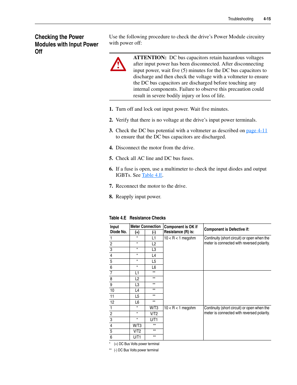 Checking the power modules with input power off | Rockwell Automation 20M LPM15 Liquid-Cooled Adjustable Frequency AC Drive FRN 2.xxx User Manual | Page 97 / 148